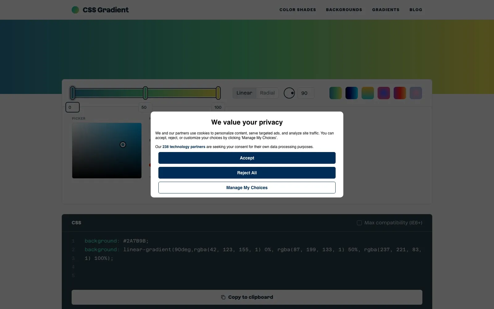 Screenshot of CSS Gradient