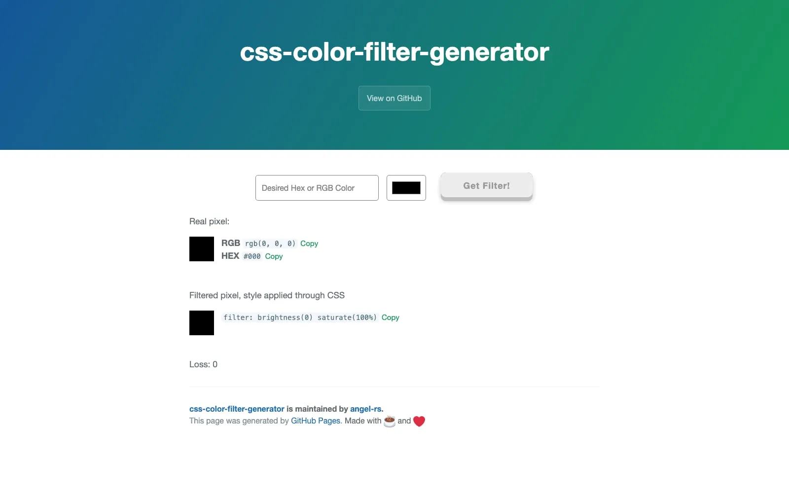 Screenshot of CSS Color Filter