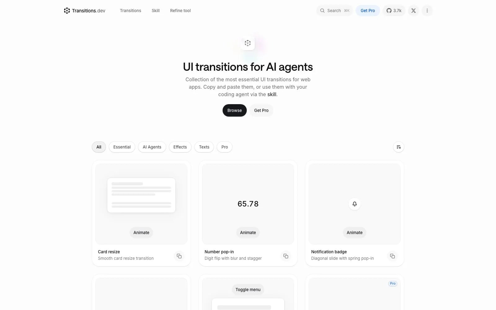 Screenshot of Transitions.dev