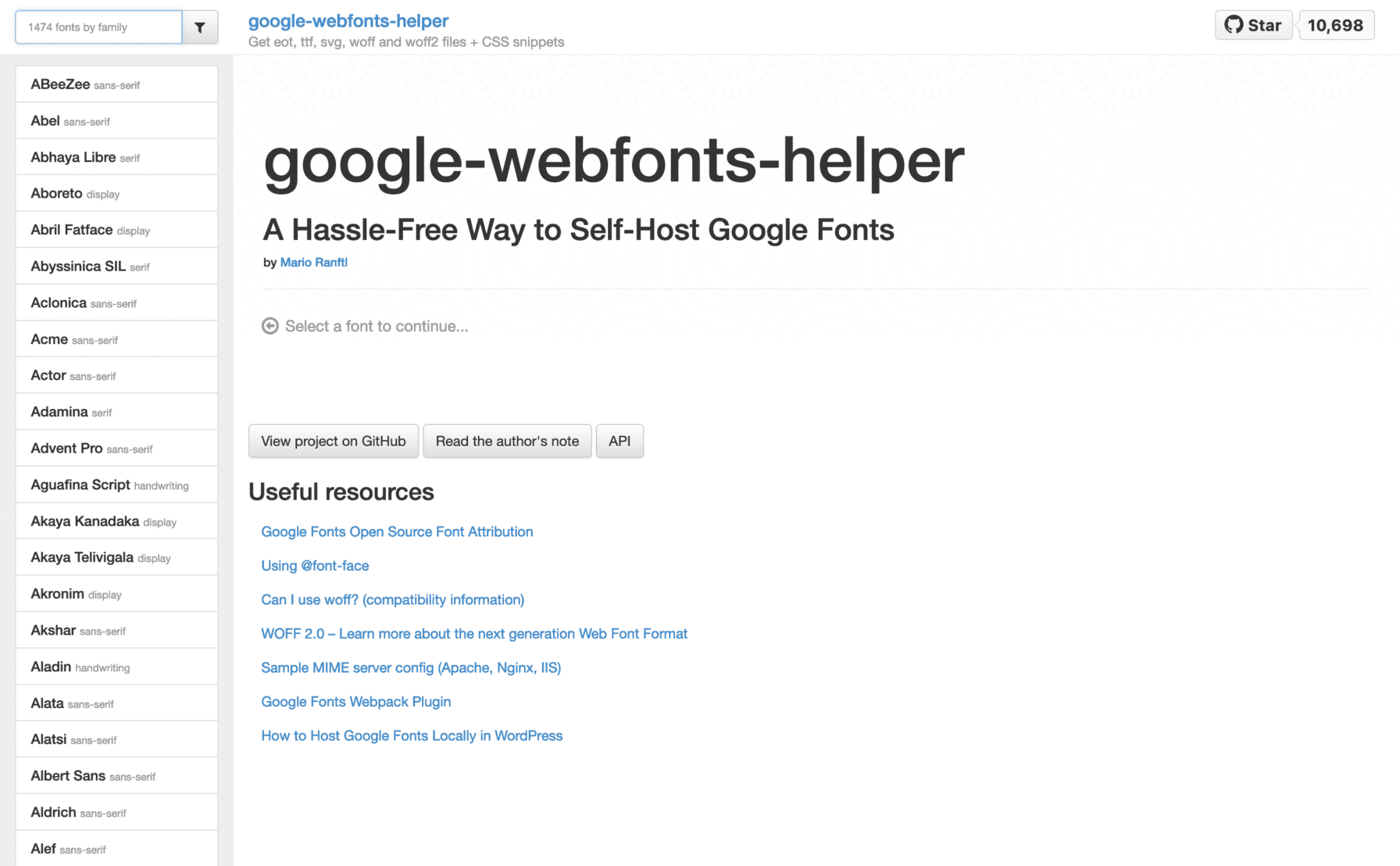 Google WebFonts Helper